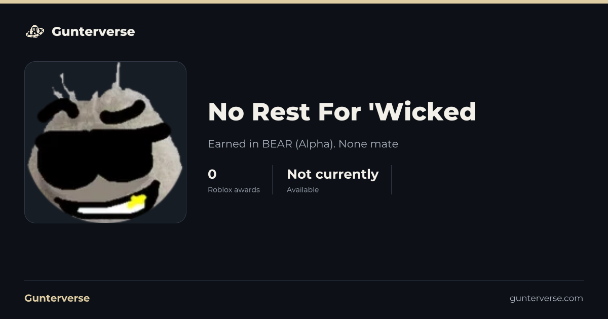 No Rest For 'Wicked - Roblox Badge | Gunterverse